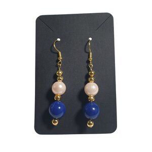 Handmade By Donovan Pearl Blue Pink Gold Tone Dangle Earrings Hook Gender Reveal